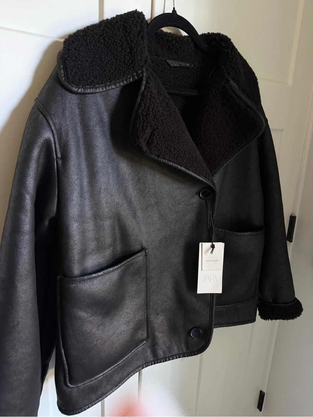 NWT Zara ZW Collection double-faced jacket with plush faux shearling collar. S